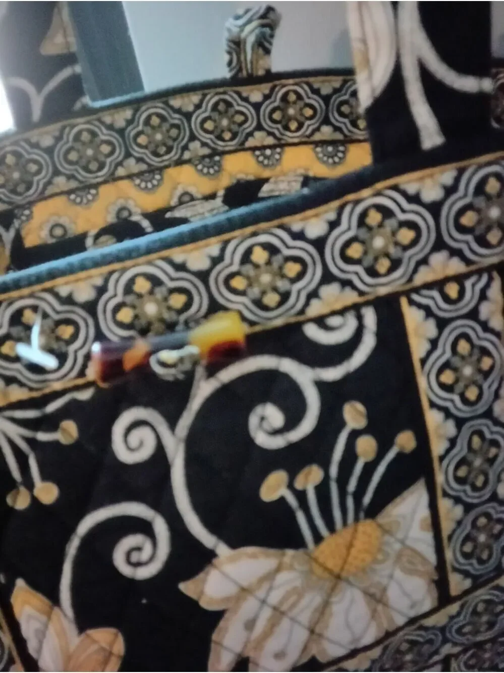 Vera Bradley Black, Yellow, White Floral Quilted Totes (Pair)